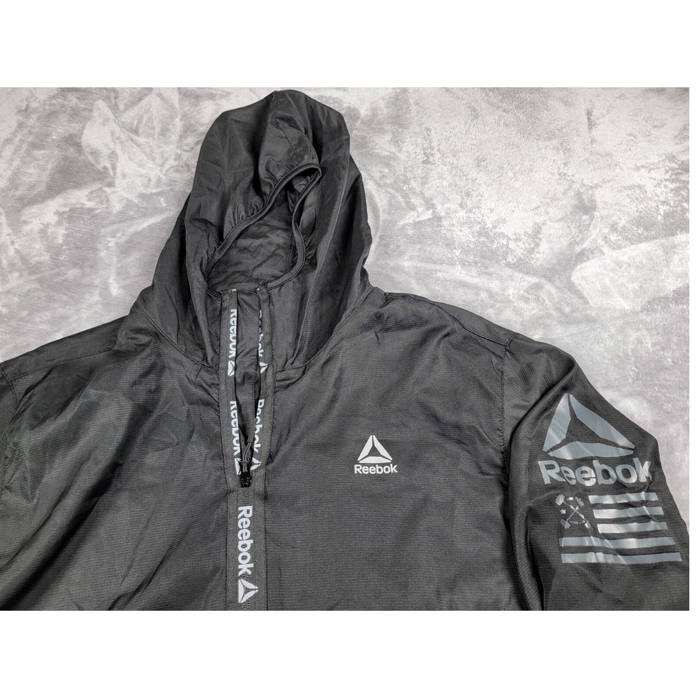 Reebok Crossfit Windbreaker Jacket Black Hooded Lightweight Mens 2XL